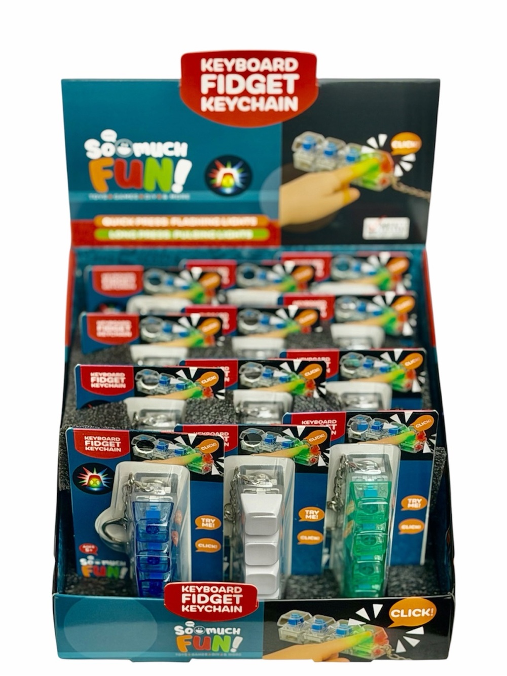 Keyboard Fidget Keychain Quick Press Flashing Lights, NWT